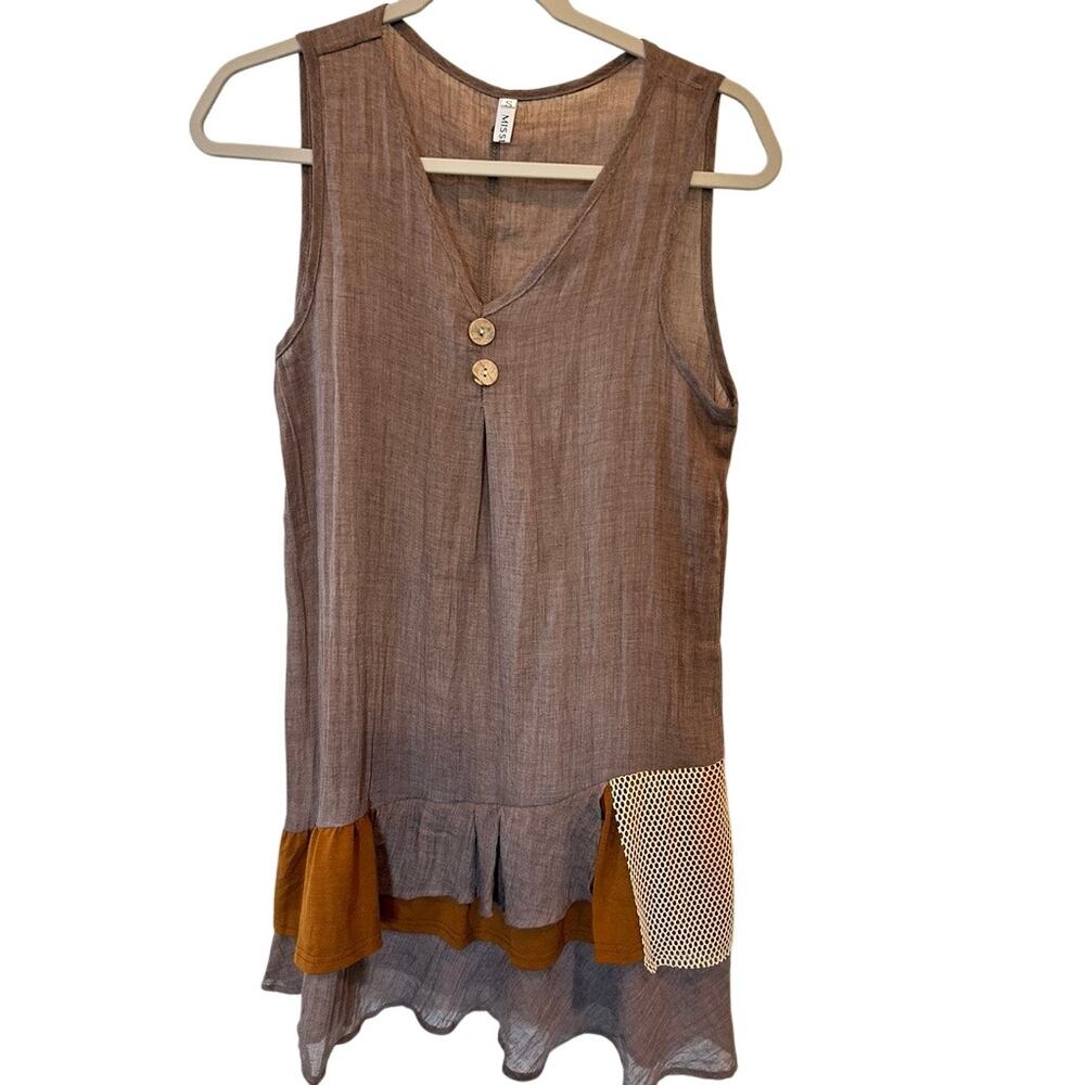 Misslook Boho Cottagecore Ruffle Hem Tunic Dress - Size Small